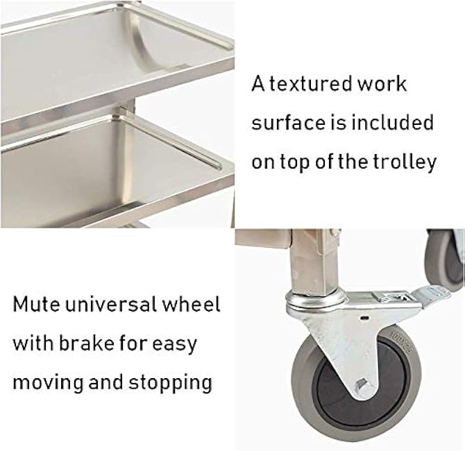 Movable Hand Trucks Storage,Kitchen Movable Trolleys, Stainless Steel Hotel Cart with Brake Wheel,2 Serving Trolley for Restaurants,150Kg Load Capacity/2 Tier/L95X50X95Cm-MPhljALW