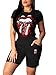 NVXIYYA Women Long Sleeve 2 Piece Outfit Sequins Lips Print Sweatshirts Tracksuit Set Bodycon Sweatsuit