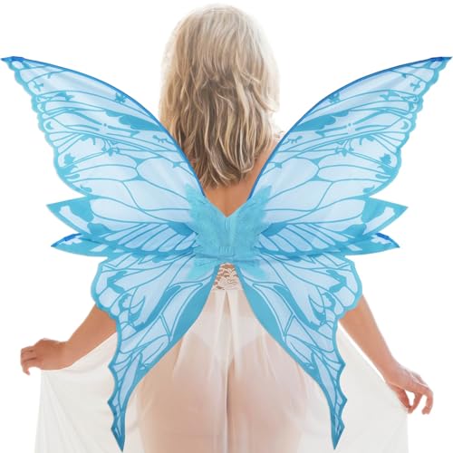 YKW Extra Large Fairy Wings Adult Women 47" Butterfly Costume Tinkerbell Halloween Girls Cosplay Angel Wings (Oversized Blue)