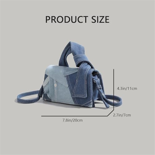 Small Square Bag for Women, Denim Patchwork Trendy Mini Purse Shoulder Bags, Color Block Casual Clutch Handbag3
