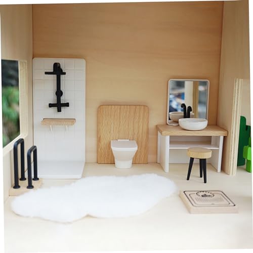 Inodoro en miniatura y muebles de madera para decorar el baño de tu casa de muñecas artesanal 4