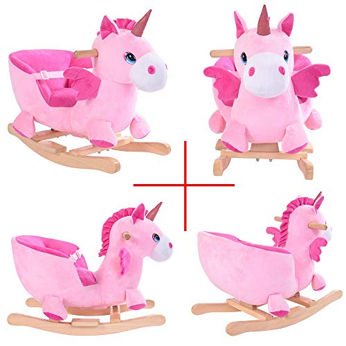 Bakaji Unicorno A Dondolo Cavalcabile Peluche Giocattolo Per Bambini Con Effetti Sonori Maniglie E Cintura Di Sicurezza - 4