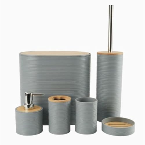 ���X�N�I�A Horizontal Corrugated Bathroom Six-piece Set Bathroom Bath Combination Kit(Gray)