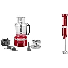 KitchenAid 13-Cup Food Processor, Empire Red & Variable Speed Corded Hand Blender - KHBV53