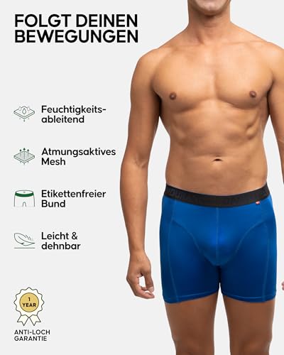 DANISH ENDURANCE 6er Pack Sport Boxershorts Herren, Mit regulärem oder langem Bein, Mehrfarbig (2X Schwarz, 2X Blau, 2xhellblau), L