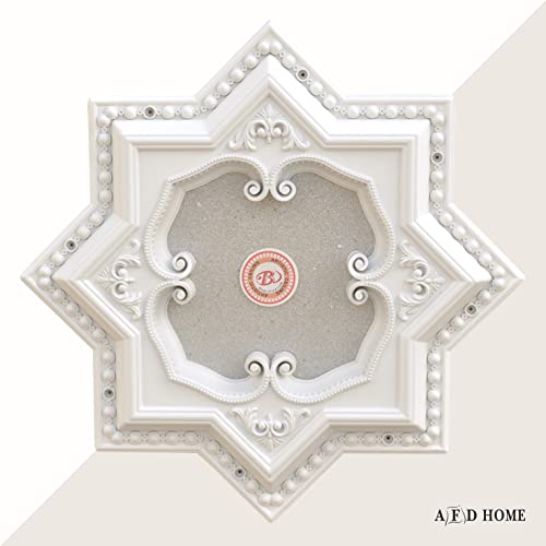 Image of Eight-Pointed Star Chandelier Ceiling Medallion and Fan Medallion, 24 Inches, White and Silver