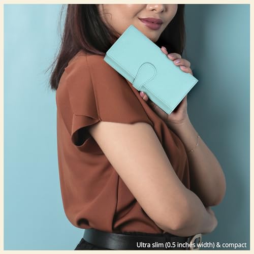 Image of Real Leather Women Wallet Leather with RFID Blocking -Trifold Card Holder Designer Ladies Clutch with ID Window Wallets