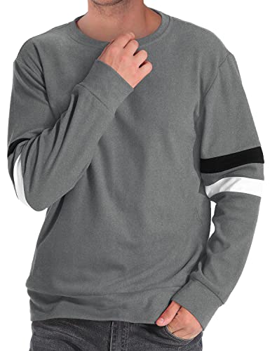 Men Sweatshirts Pullover Long Sleeve Striped Crew Neck Winter 2022 Fashion,Medium Gray
