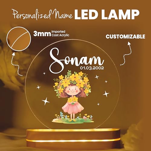 Image of PRINTHUA Plastic Personalized LED Night Table Lamp with Custom Name - Gift for Women, Men, Kids, Birthdays & Special Occasions - Transparent (Cute Girl)