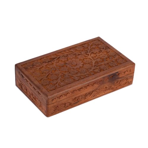 Ajuny Boîte à Bijoux en Bois Sculpté 25x15 cm – Coffret Décoratif Motif Floral, Coffre de Rangement pour Colliers, Montres, Souvenirs, Boîte Cadeau Artisanale Élégante pour Chambre ou Salon – vue 7