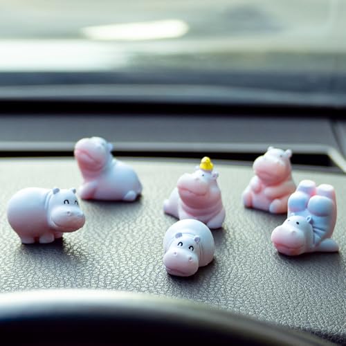 Rislobx Hippo Resin Car Dashboard Decor, 6Pcs Car Dashboard Decorations, Cute Car Ornament Rearview Mirror Accessories, Hippo Decor for Auto Home Office Desk (Blue)