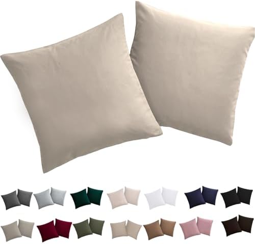 Soifox Kissenbezug 40x40 2er Set - Warmes Beige kopfkissenbezug Für Kissen 40 x 40 cm 100% Mikrofaser Resistent und Hypoallergen Kissenbezüge mit Reißverschluss