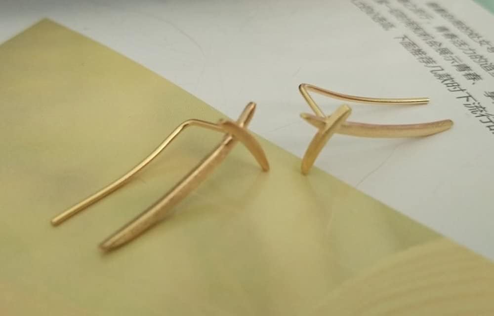 Katana Knift Simple Ear Climber Crawler Moon Cuffs Wrap Earrings for Women Girls Men 925 Sterling Silver Minimalist Long Wave Curved Bar Studs Pierced Post Vine Pin Personalized Hoops Jewely (gold) - Image 4