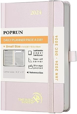 POPRUN 2024 Diary A5 Page A Day Hardback Appointment Diary, 24 Daily Planner Day to Page - 30 Minutes Interval, Inner Pocket, FSC® Paper - Midnight Green
