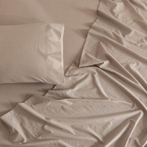 JIYUAN Queen Washed Cotton Sheet Set, 4-Piece, Relaxed Linen Feel by JIYUAN - Image 7