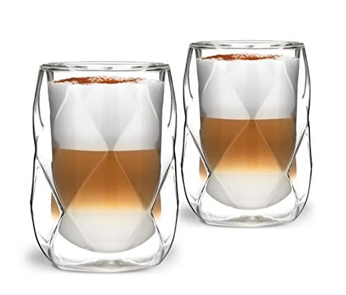 Vialli Design Set 2 x szklanki termiczne z podwójnymi ściankami 350 ml, szklanki do latte macchiato, cappuccino, g...