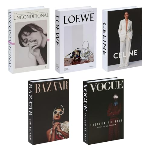 Juego de 5 Libros Decorativos Falsos - Libros de Cartón Duro para Decoración del Hogar - Libros de Exhibición para Mesa de Centro, Estantería u Oficina - Estilo Moderno y Sofisticado (Sin Páginas) (B)