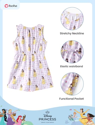 Image of Disney Princess Frozen Minnie Mouse Stitch Girls Romper With Pocket Sleeveless Jumpsuit One Piece Outfit For Toddlers & Kids