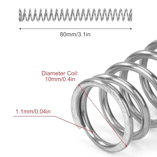 GUNGY Sprężyny ściskające 80 mm sprężyna ze stali nierdzewnej 304 średnica drutu 1,1 mm średnica zewnętrzna 10 mm siła sprężyny 3,2 kg 10 sztuk