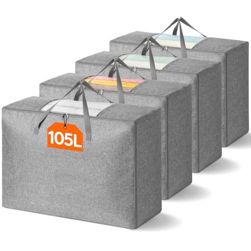Lifewit 105L Comforter Storage Bag, 4 Pack Folable Storage Bins with Lids for Quilt Duvet