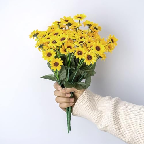 Image of CURATED CART Artificial Sunflowers, Yellow Silk Flowers for Home, Wedding, Party Decoration, Indoor Outdoor Floral Arrangement