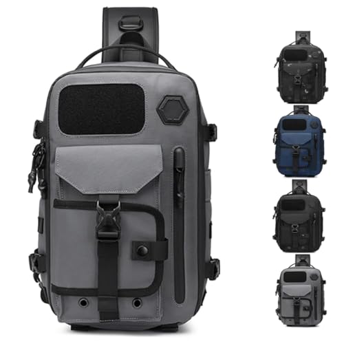 Anti Theft Tactical Sling Backpack, Outdoor Hiking Waterproof Crossbody Shoulder, Scratchproof and Waterproof (gray)