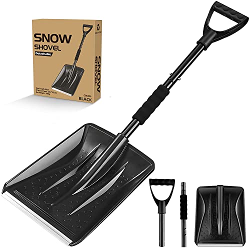 Folding Emergency Snow Shovel, Snow Shovel for Car Lightweight Portable Sport Utility Detachable Shovel for Driveway Car Emergency Home Garden Camping Beach (Black)