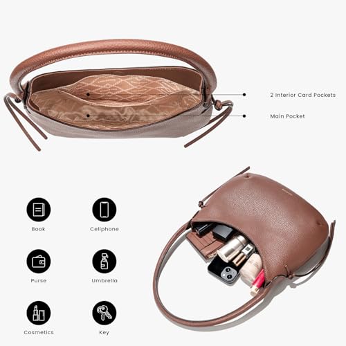 Image of molshine Genuine Leather Crescent Handbag, Hobo Shoulder Bag, Armpit Bag,Party Clutch Purse for Women Lady Model DLK0018 (Caramel Brown)