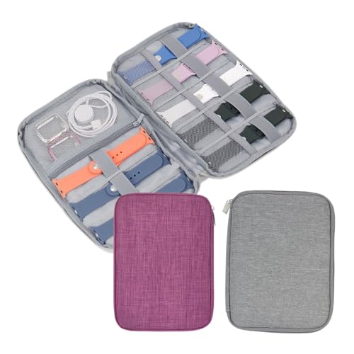 BWXXXR 2Pack Watch Bands Storage Portable Travel Watch Straps Carrying Case Wearproof Watch Band Organizer(gray and purple)