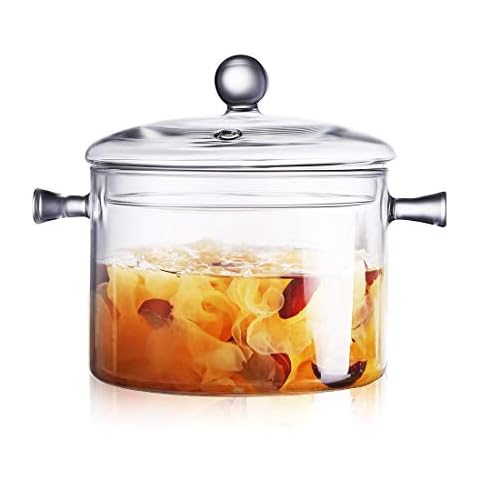 Glass Saucepan with Cover, 1.5L/50 FL OZ Heat-resistant Glass Stovetop Pot and Pan with Lid, The Best Handmade Glass Cookware Set Cooktop Safe for Pasta Noodle, Soup, Milk, Baby Food Cover