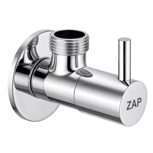 Image of ZAP Brass Angle Valve with Wall Flange | Chrome Finish Stop Cock for Basin Tap, Geyser, Jet Spray & Hand Shower | Heavy Duty Water Control Valve | Rust & Corrosion Resistant
