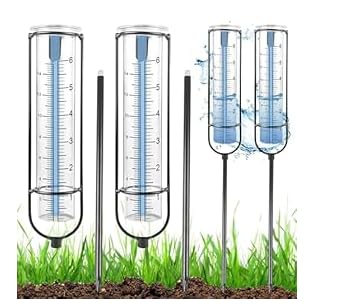 GOMETY 2 pluviómetros para jardín, a prueba de heladas, cristal, 6 pulgadas, pluviómetro con estaca, medidor de agua de lluvia para patio, cubierta, césped, paisaje, flexible, para decoración de
