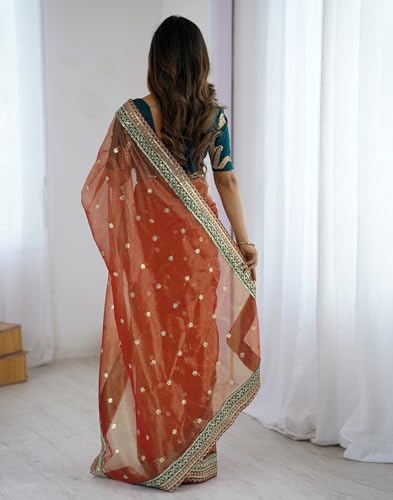 Image of SIRIL Women's Net Sequence Embroidered Saree With Unstitched Blouse