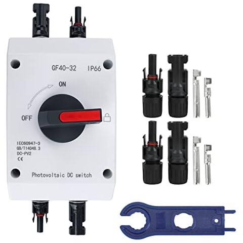 Solar Photovoltaic DC Switch, 32A 1200 VDC Solar PV System Isolator IP66 Waterproof UL 746C UV Protection Miniature Circuit Breaker DC Circuit Breaker Cover
