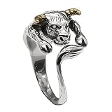 BAICHUAN S925 Bague en Argent Rétro Taureau Doré Ouverture Réglable Mâle Et Femelle Punk Hip-hop Rock Anneau Tendance Personnalité Bague en Argent Sterling Poids 8.7g