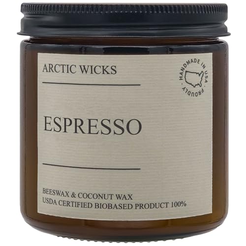 Espresso Candle - Arctic Wicks 16oz Double Wick Non-Toxic Coconut & Beeswax Candle - Coffee Scented Candles for Coffee Enthusiasts - 100% USDA Certified Biobased - Clean Burning Non Toxic