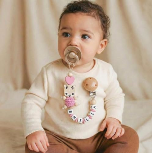 AVH Enterprise Dummy Strap with Name for Girls and Boys Personalised Baby Gifts (Deer Hearts) - View 6