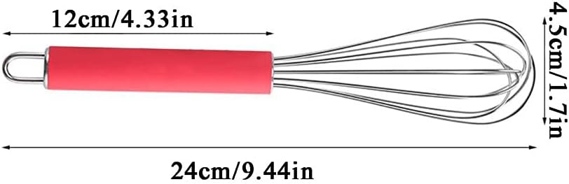 ddq Wisk 9 Inch Stainless Steel Whisk, Manual Whisk, Hand-held Butter Egg Beater,Cream Milk Mixer,Whisk, Kitchen Baking Tool Size:24x4.5cm Agitator (Color : Red)