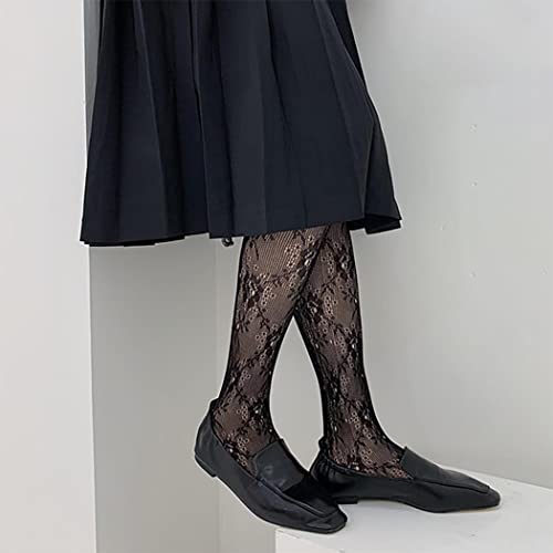 Campsis Flower Pattern Stockings Black Elastic Hollow Out Tights Knitted Rose Lace Stocking Nightclub Daily Prom For Women And Girls(1Pair) #TOP3