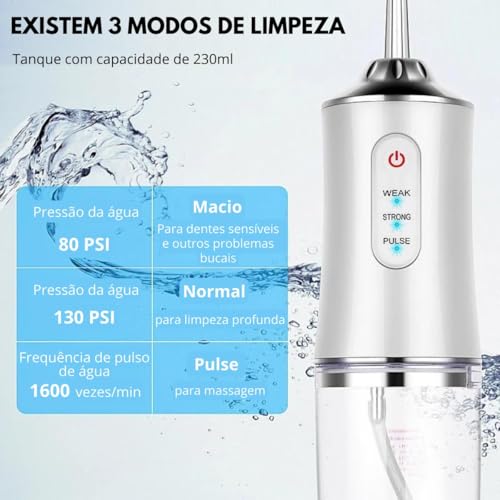 Irrigador Oral Limpeza Profunda Jato D àgua Supersônico 3 Modos Diferentes Tanque de 220ML Eletrico