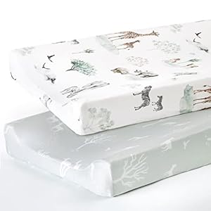 GRSSDER Stretch Ultra Soft Jersey Knit Changing Pad Cover Set 2 Pack, Change Table Pad Covers Fit 32″/34″ x 16″ Pads Safe and Snug, Pretty Pattern for Boys and Girls, African Savannah Animals