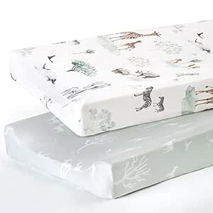 2-Pack Jersey Knit Changing Pad Covers - Stretch Fit 32x16 Inch Bear & Wolf Print