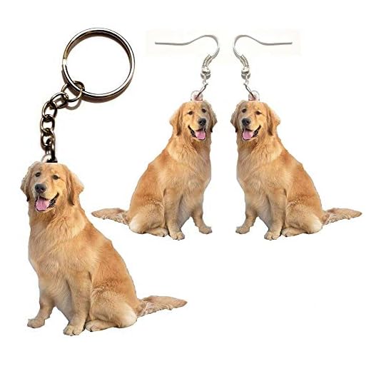 calhepco 1 Set Acrylic Golden Retriever Dog Earrings Nice Dogs Keychain Women Jewelry Men Keyring Child Toy