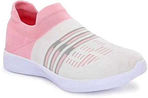 Marsho Girls White & Pink Walking Sports Running Casual Womens Shoe Stylish and Trending for Womens