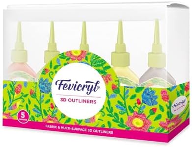 Fevicryl 3D Outliners Regular Kit 20ml X 5 Fabric And Multi-Surface 3D Outliners Assorted Pack, Multi Colour Diy Art & Craft Ideal For Artists, Gifting