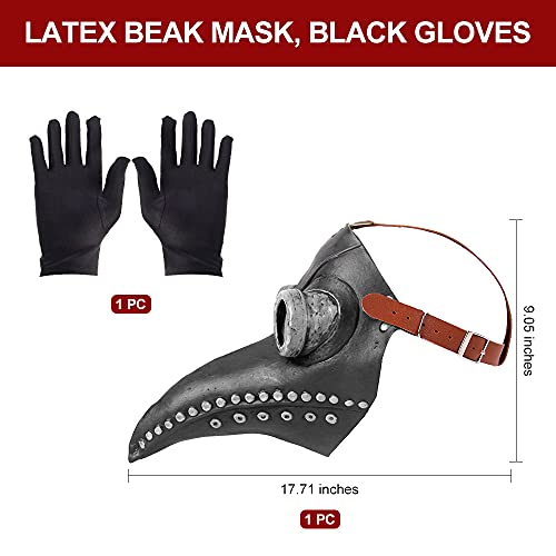Plague Doctor Mask Halloween Bird Mask Retro Rivet Steampunk Latex Mask Halloween Costume Props with Black Hooded Cloak, Black Gloves for Halloween Party Cosplay Masquerade steampunk buy now online