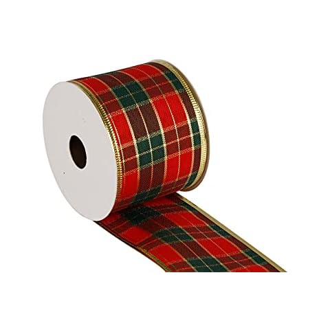 AVANAVA Plaid Wired Ribbon Festival Wired Ribbon, 2-1/2" x 10 Yards - Green and Red Cover