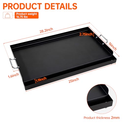 LotFun 25" x 16" Carbon Steel Cooking Griddle for Outdoor Gas Grill, Universal Griddle Flat Top Plate Insert with Grease Groove and Removable Handles for Electric/Charcoal/Gas Grill, Camping,Party by LotFun - Used condition - Image 2
