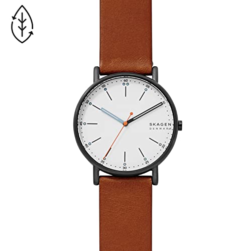 Skagen Men's Signatur Quartz Analog Stainless Steel And Leather Watch, Color: Brown / Silver (Model: Skw6374) #TOP3
