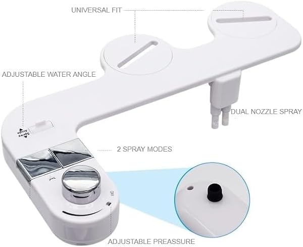 Bidet Attachment for Toilet, Non-Electric Cold Water Bidet with Dual Nozzles (Rear & Feminine Wash), Self-Cleaning Nozzle Rinse, Adjustable Water Pressure Control, Easy Install Kit, Fits Most Toilets by RetailWell - Image 5